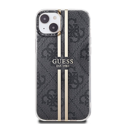 Custodia per Apple iPhone 15 Plus, Guess, IML 4G Gold Stripe, Nera