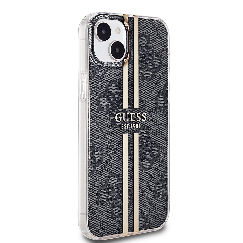 Custodia per Apple iPhone 15 Plus, Guess, IML 4G Gold Stripe, Nera