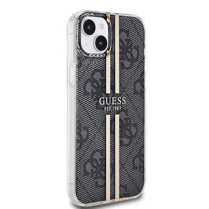 Custodia per Apple iPhone 15 Plus, Guess, IML 4G Gold Stripe, Nera