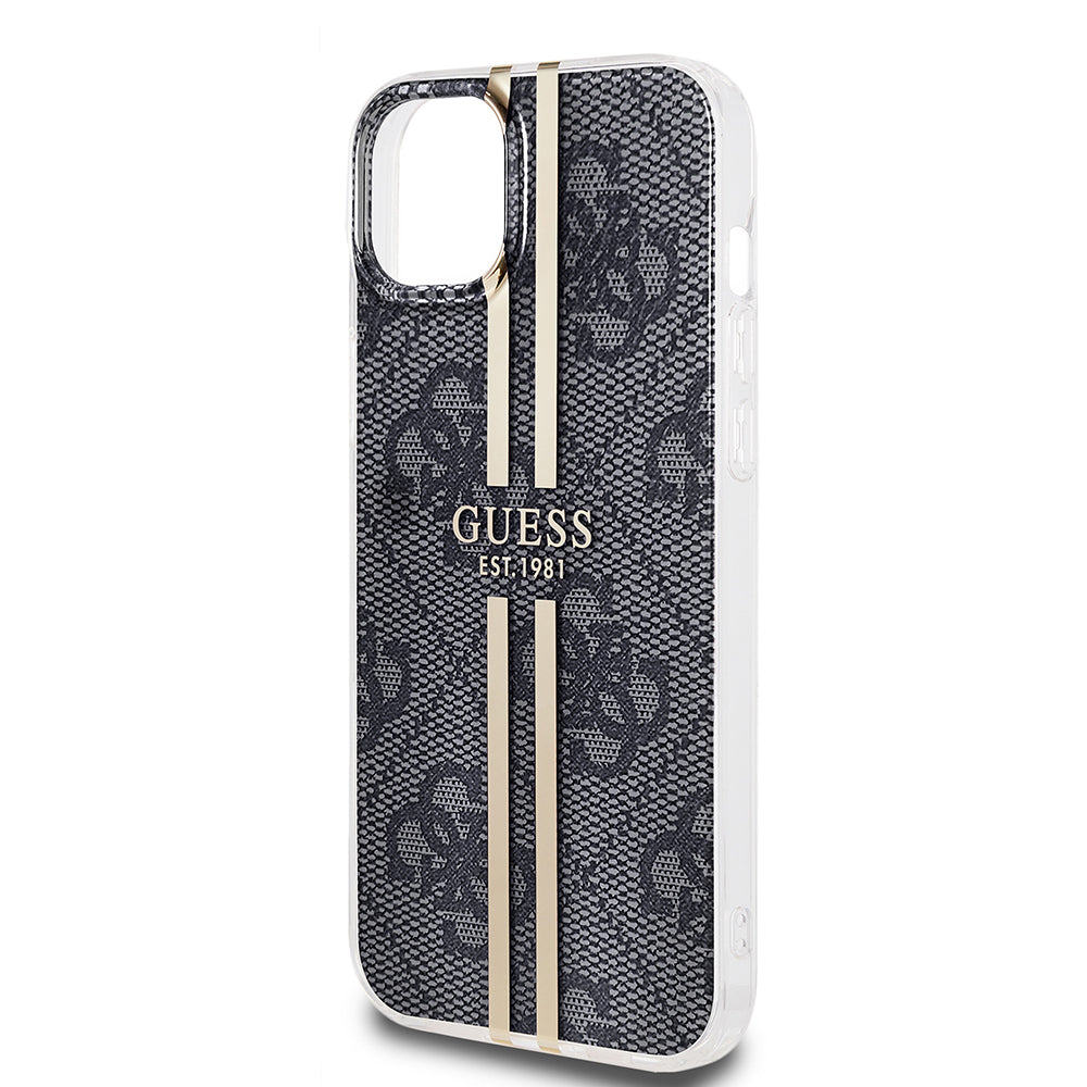 Custodia per Apple iPhone 15 Plus, Guess, IML 4G Gold Stripe, Nera