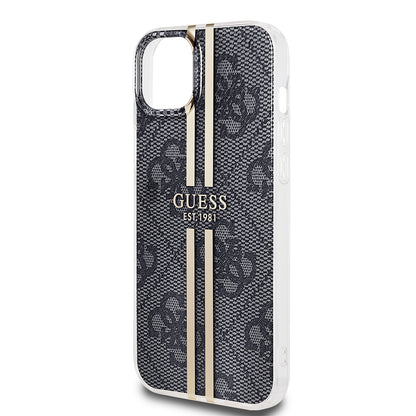 Custodia per Apple iPhone 15 Plus, Guess, IML 4G Gold Stripe, Nera
