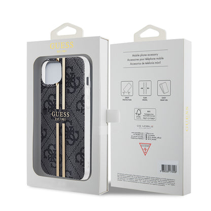 Custodia per Apple iPhone 15 Plus, Guess, IML 4G Gold Stripe, Nera
