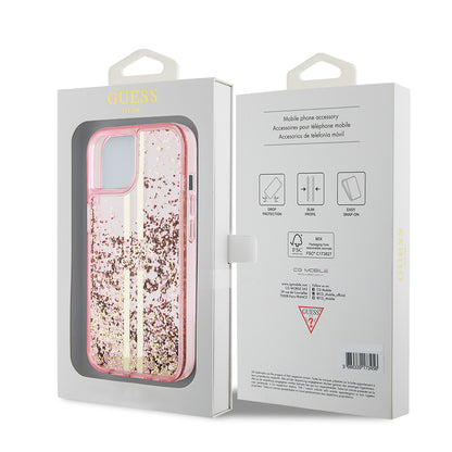 Custodia per Apple iPhone 15 Plus, Guess, Liquid Glitter Gold Stripes, Rosa