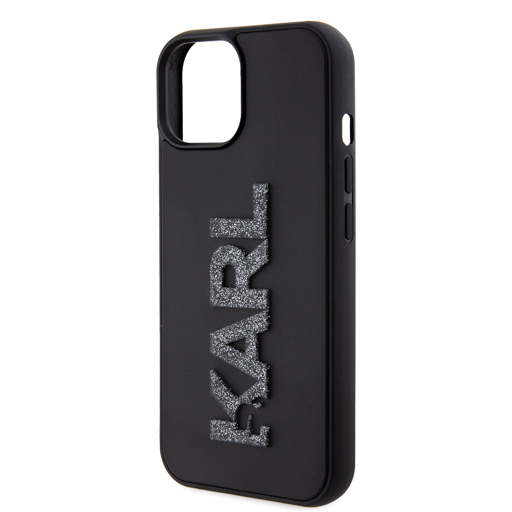 Case for Apple iPhone 15 Plus, Karl Lagerfeld, 3D Rubber Glitter Logo, Black