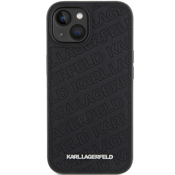 Custodia per Apple iPhone 15 Plus, Karl Lagerfeld, motivo trapuntato diagonale K, nera.