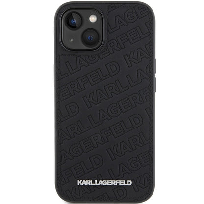 Custodia per Apple iPhone 15 Plus, Karl Lagerfeld, motivo trapuntato diagonale K, nera.