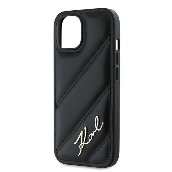 Custodia per Apple iPhone 15 Plus, Karl Lagerfeld, Diagonal Quilted Script, Nera