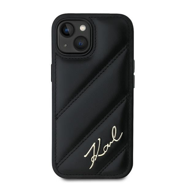 Custodia per Apple iPhone 15 Plus, Karl Lagerfeld, Diagonal Quilted Script, Nera