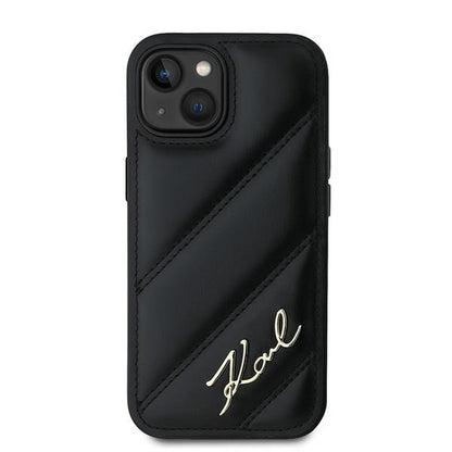 Custodia per Apple iPhone 15 Plus, Karl Lagerfeld, Diagonal Quilted Script, Nera