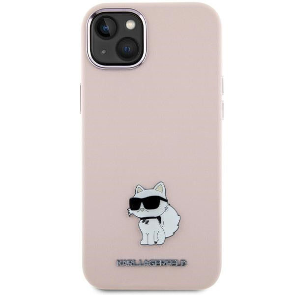 Custodia per Apple iPhone 15 Plus, Karl Lagerfeld, Silicone Choupette Metal, Rosa