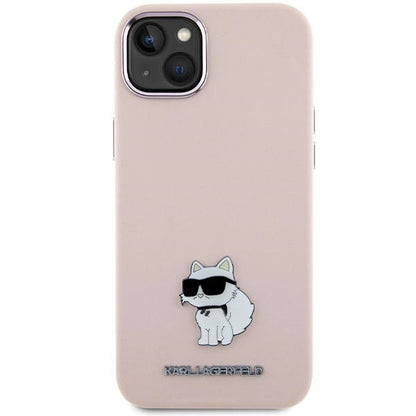 Custodia per Apple iPhone 15 Plus, Karl Lagerfeld, Silicone Choupette Metal, Rosa