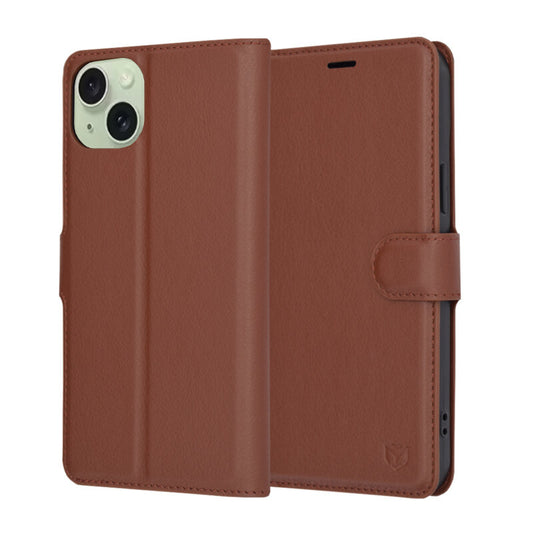 Custodia per Apple iPhone 15 Plus, Techsuit, Leather Folio, Marrone