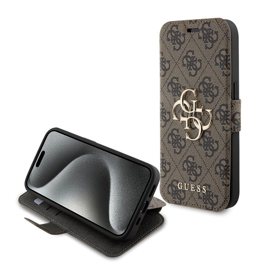 Custodia per Apple iPhone 15 Pro, Guess, 4G Book, Marrone