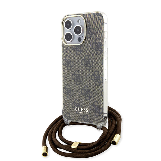 Custodia per Apple iPhone 15 Pro, Guess, Crossbody Cord 4G Print, Marrone