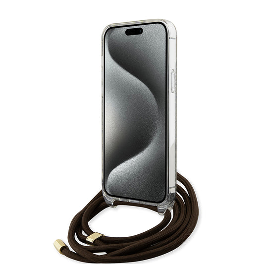 Custodia per Apple iPhone 15 Pro, Guess, Crossbody Cord 4G Print, Marrone