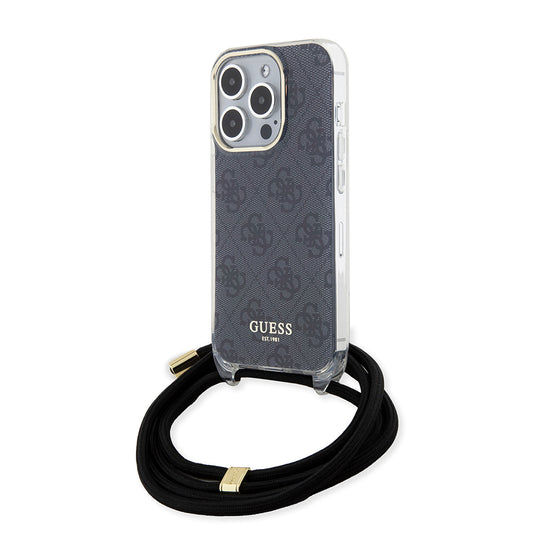 Custodia per Apple iPhone 15 Pro, Guess, Crossbody Cord 4G Print, Nera