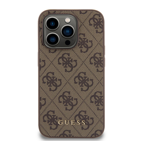 Custodia per Apple iPhone 15 Pro, Guess, 4G Metal Gold Logo, Marrone