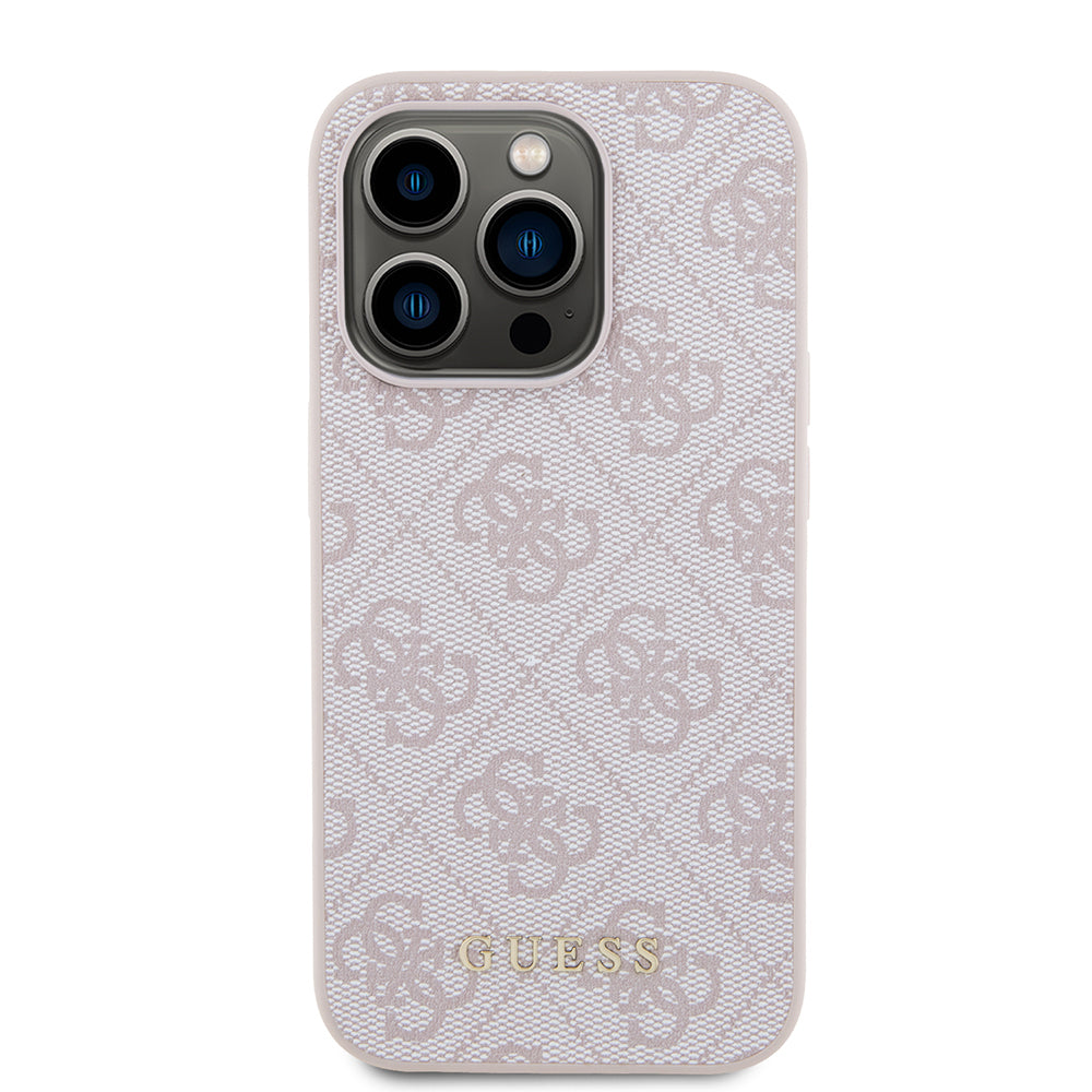 Custodia per Apple iPhone 15 Pro, Guess, 4G Metal Gold Logo, Rosa