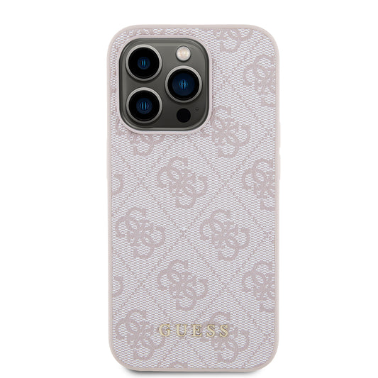 Custodia per Apple iPhone 15 Pro, Guess, 4G Metal Gold Logo, Rosa