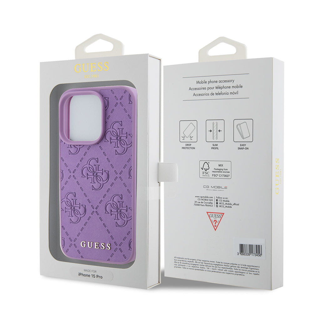 Custodia per Apple iPhone 15 Pro, Guess, 4G Stamped, Viola Chiaro