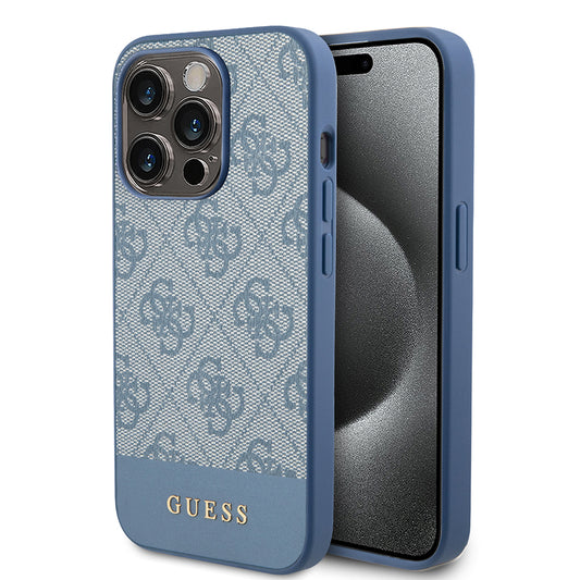 Custodia per Apple iPhone 15 Pro, Guess, 4G Stripe, Blu