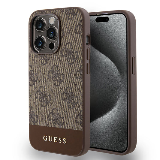 Custodia per Apple iPhone 15 Pro, Guess, 4G Stripe, Marrone