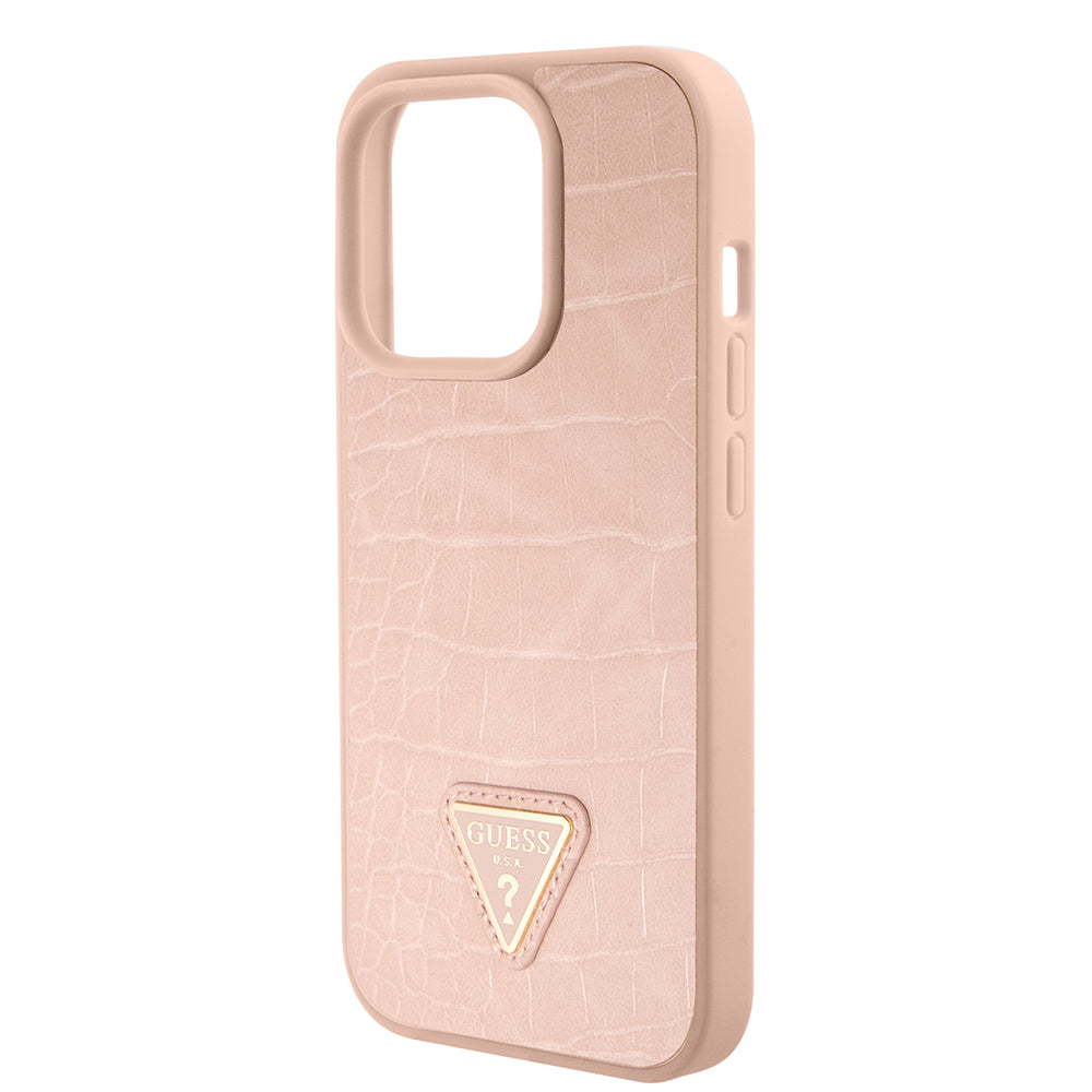 Custodia per Apple iPhone 15 Pro, Guess, Croco Triangle Metal Logo, Rosa