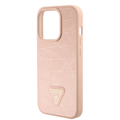 Custodia per Apple iPhone 15 Pro, Guess, Croco Triangle Metal Logo, Rosa