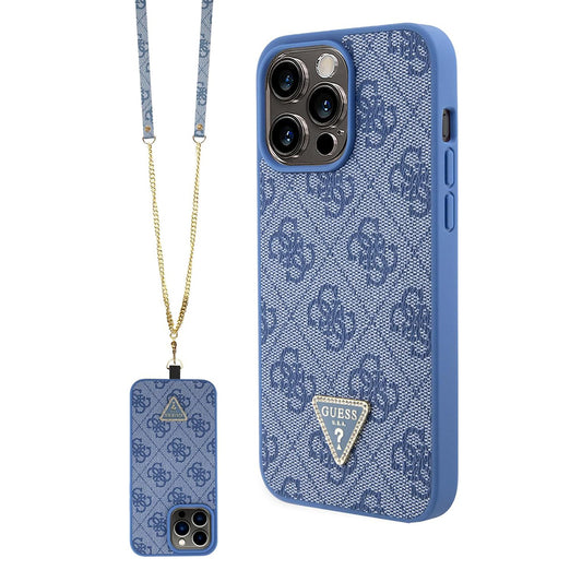 Custodia per Apple iPhone 15 Pro, Guess, Crossbody 4G Metal Logo, Blu