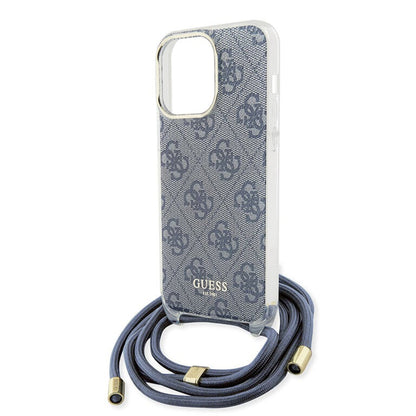 Custodia per Apple iPhone 15 Pro, Guess, Crossbody Cord 4G Print, Blu