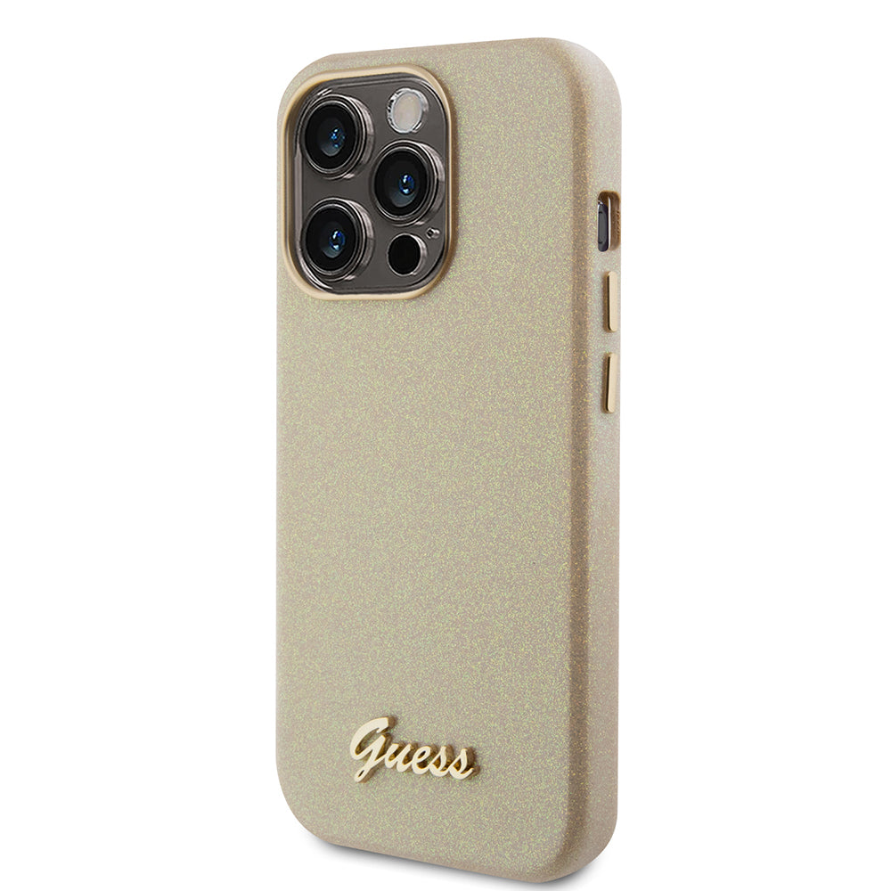 Custodia per Apple iPhone 15 Pro, Guess, Glitter Glossy Script, Beige