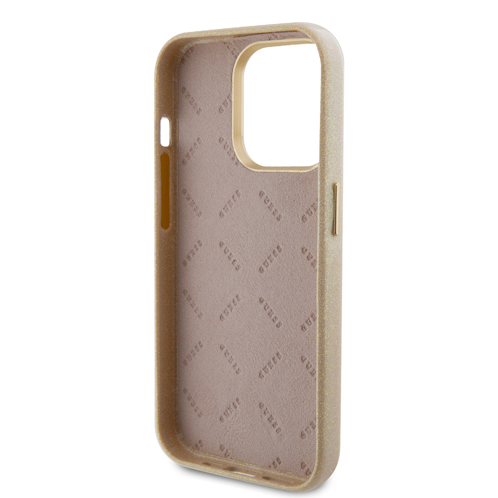 Custodia per Apple iPhone 15 Pro, Guess, Glitter Glossy Script, Beige