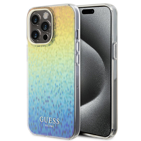 Custodia per Apple iPhone 15 Pro, Guess, IML Faceted Mirror Disco Iridescent, Multicolore