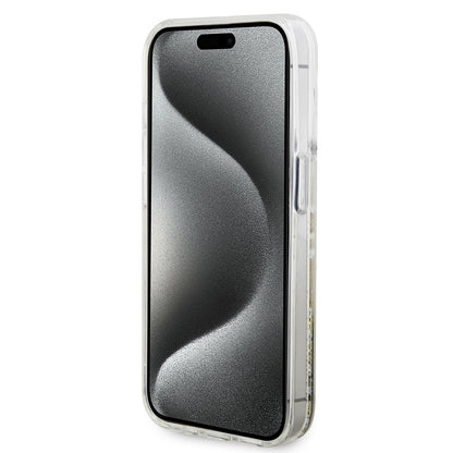 Custodia per Apple iPhone 15 Pro, Guess, Liquid Glitter Gold Stripes, Trasparente