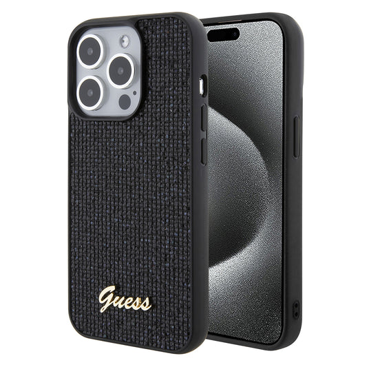 Custodia per Apple iPhone 15 Pro, Guess, PU Square Mirror Script Logo, Nera GUHCP15LPMSDGSK