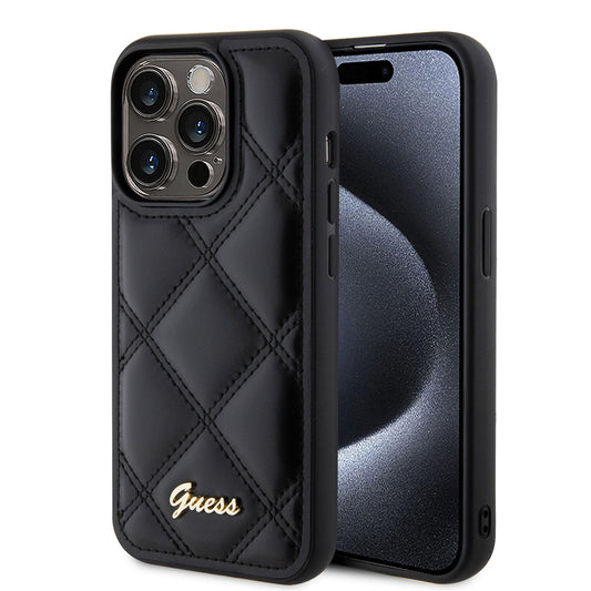 Custodia per Apple iPhone 15 Pro, Guess, Quilted Metal Logo, Nera