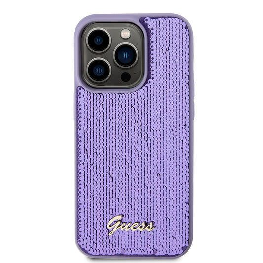 Custodia per Apple iPhone 15 Pro, Guess, Sequin Script Metal, Viola