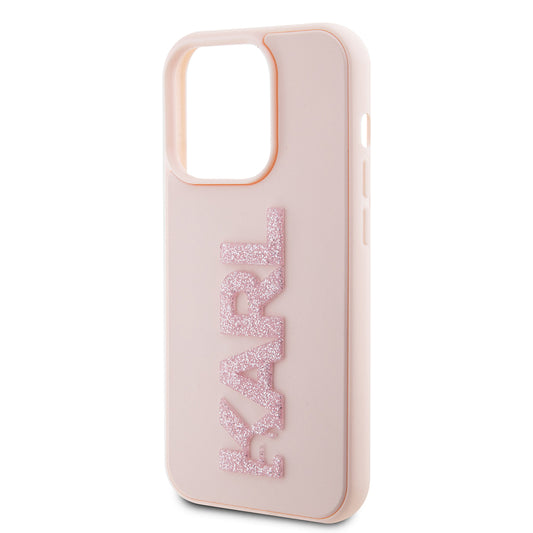 Custodia per Apple iPhone 15 Pro, Karl Lagerfeld, 3D Rubber Glitter Logo Karl, Rosa