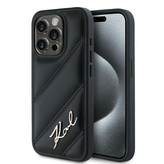Custodia per Apple iPhone 15 Pro, Karl Lagerfeld, Diagonal Quilted Script, Nera