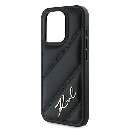 Custodia per Apple iPhone 15 Pro, Karl Lagerfeld, Diagonal Quilted Script, Nera