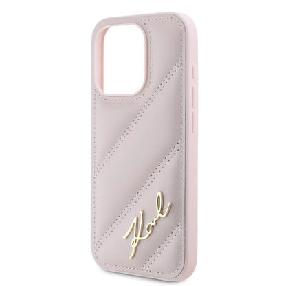Custodia per Apple iPhone 15 Pro, Karl Lagerfeld, Diagonal Quilted Script, Rosa