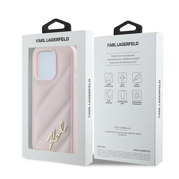 Custodia per Apple iPhone 15 Pro, Karl Lagerfeld, Diagonal Quilted Script, Rosa