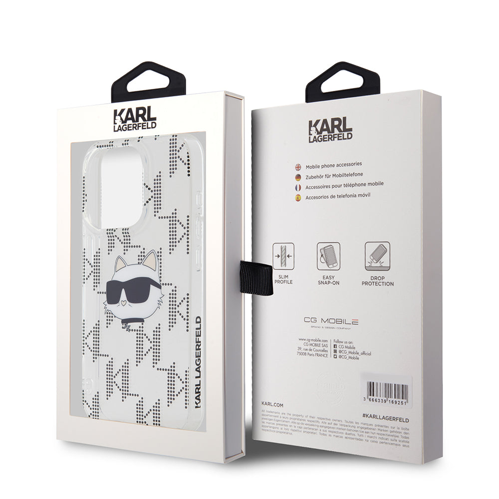 Custodia per Apple iPhone 15 Pro, Karl Lagerfeld, IML Electroplated Choupette Head, Trasparente