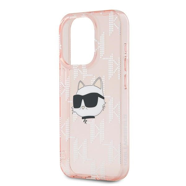 Custodia per Apple iPhone 15 Pro, Karl Lagerfeld, IML Luxury Monogram Choupette's Head, Rosa