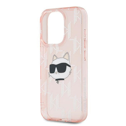 Custodia per Apple iPhone 15 Pro, Karl Lagerfeld, IML Luxury Monogram Choupette's Head, Rosa