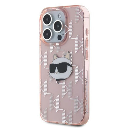 Custodia per Apple iPhone 15 Pro, Karl Lagerfeld, IML Luxury Monogram Choupette's Head, Rosa