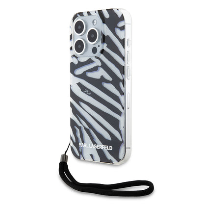 Custodia per Apple iPhone 15 Pro, Karl Lagerfeld, IML Luxury Zebra Pattern con Cinturino, Nera