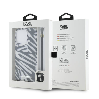 Custodia per Apple iPhone 15 Pro, Karl Lagerfeld, IML Luxury Zebra Pattern con Cinturino, Nera