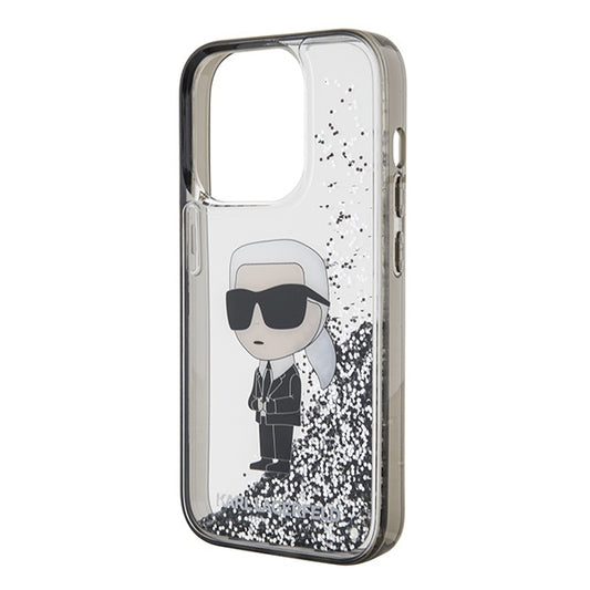 Custodia per Apple iPhone 15 Pro, Karl Lagerfeld, Liquid Glitter Ikonik Karl, Trasparente