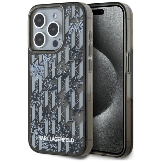 Custodia per Apple iPhone 15 Pro, Karl Lagerfeld, Liquid Glitter Monogram, Nera